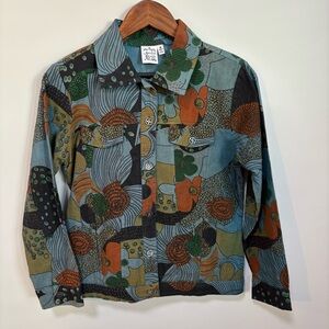 Parsley & Sage Abstract Art Cotton Cropped Jacket Boho Women’s Small